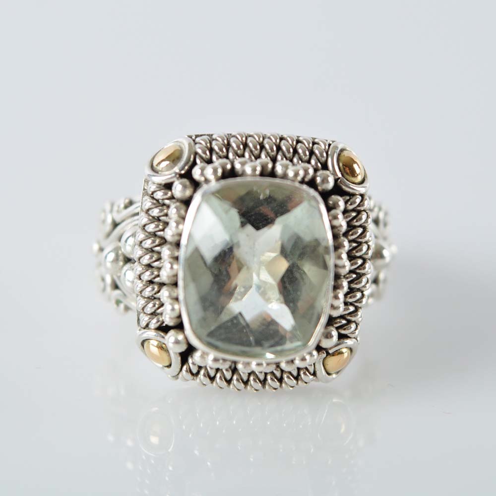 Sterling Green Amethyst Ring with 18K Gold Accents