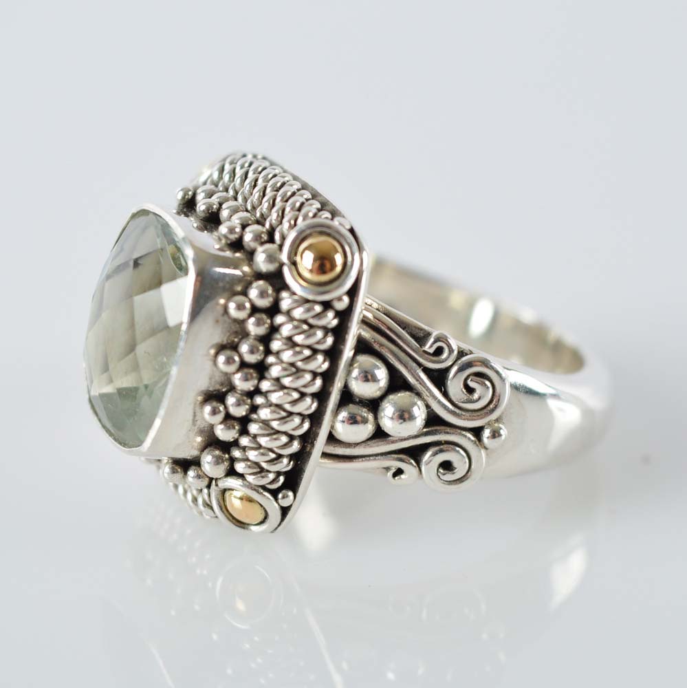 Sterling Green Amethyst Ring with 18K Gold Accents