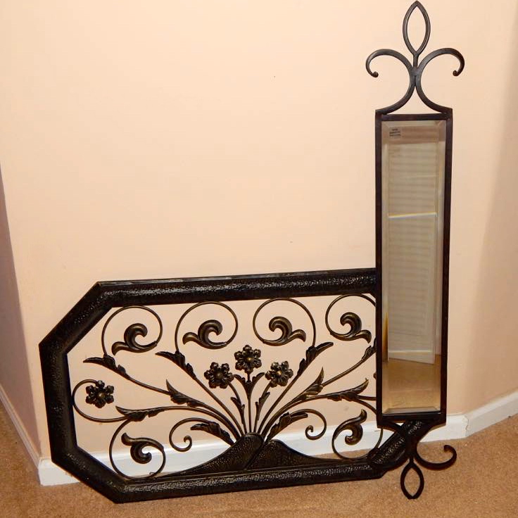 Vintage Wrought Iron Wall Mirror & Wall Decor