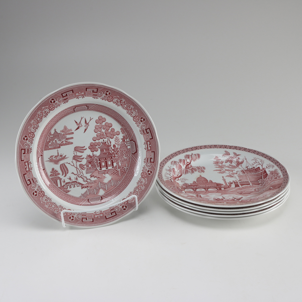 Collection of Burgundy and White Spode Plates