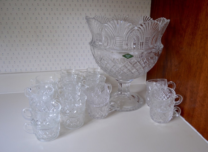 Shannon Crystal Punch Bowl and Cup Set