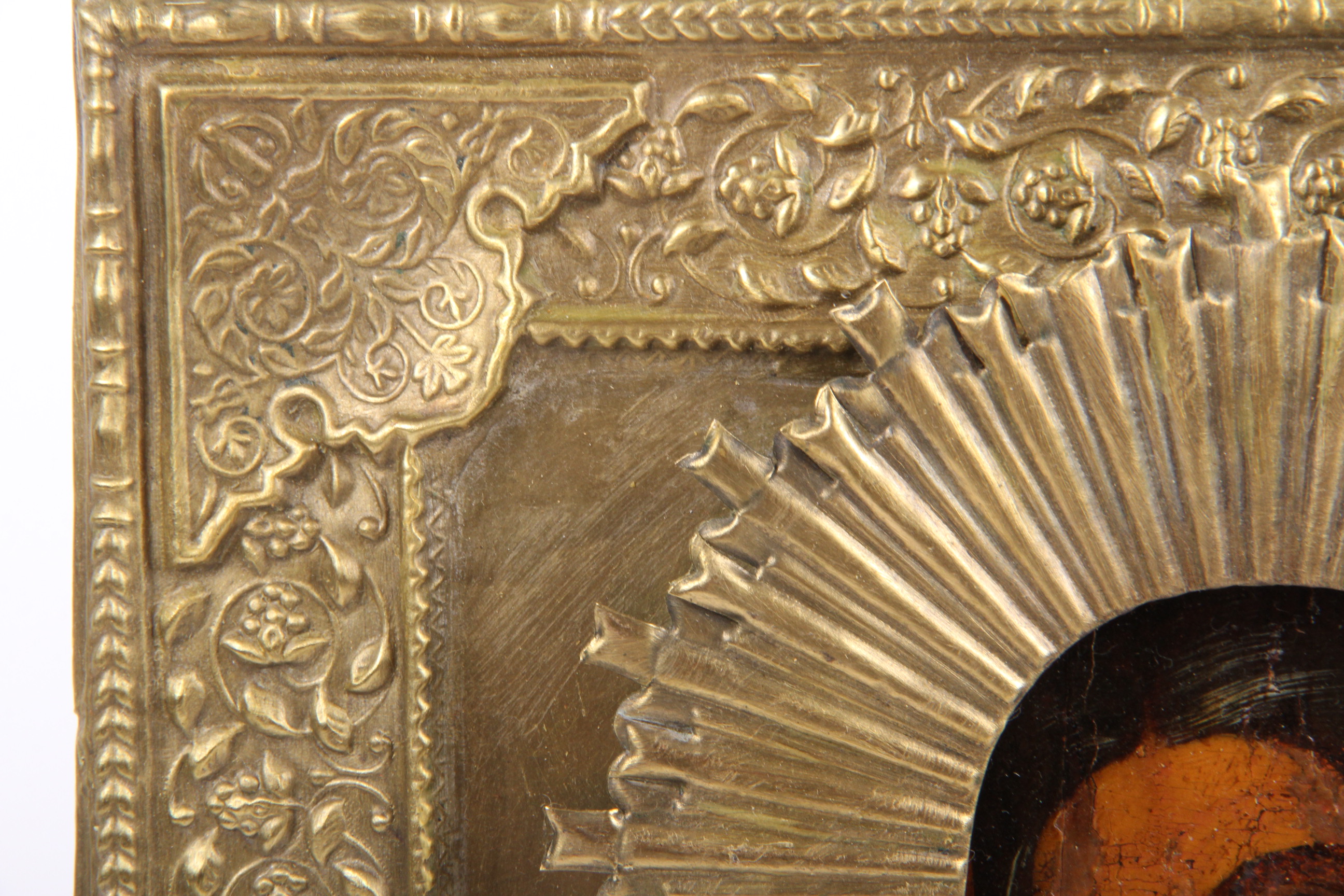 Antique Hand Painted Religious Icon with Metal Riza Saint Seraphim