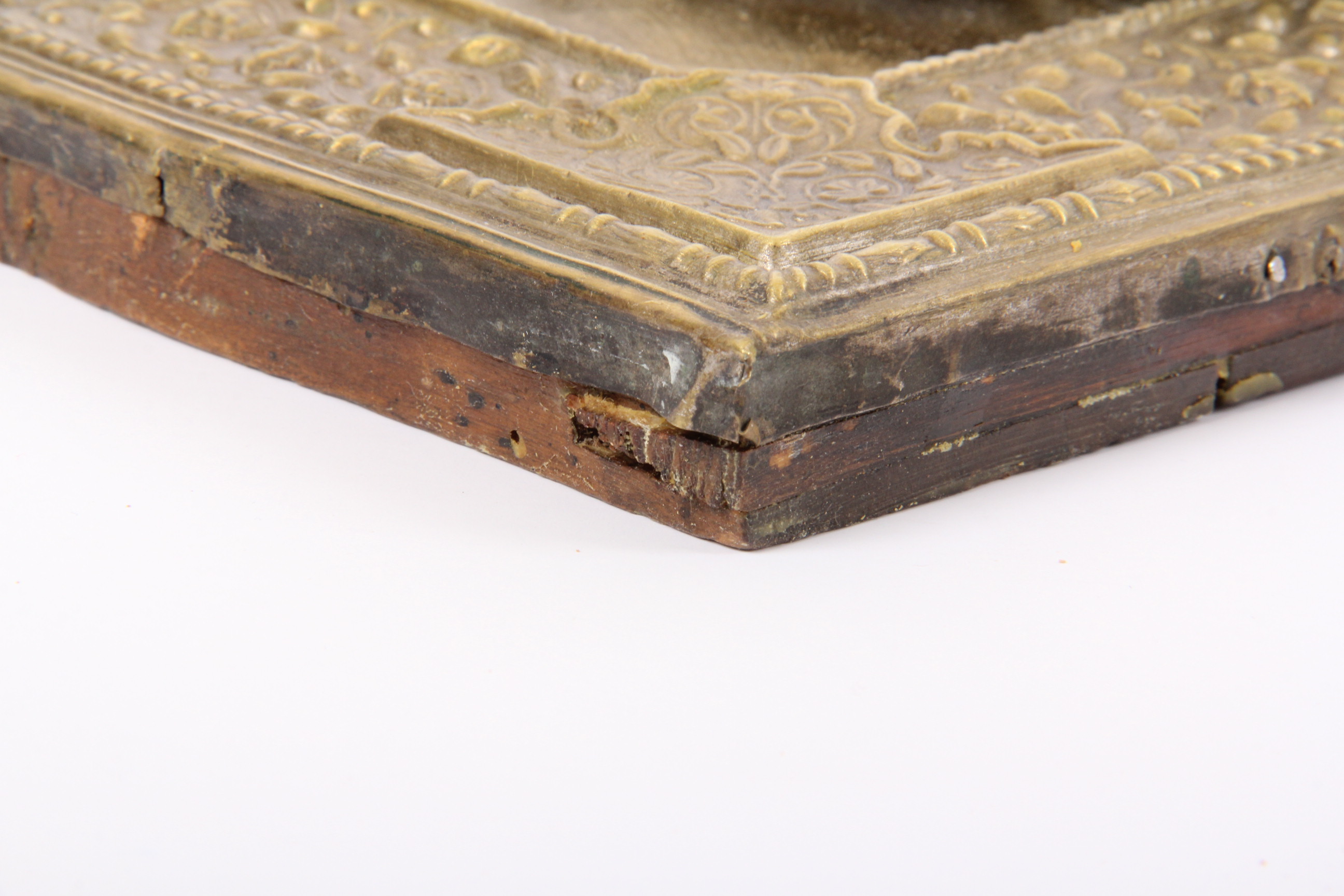 Antique Hand Painted Religious Icon with Metal Riza Saint Seraphim