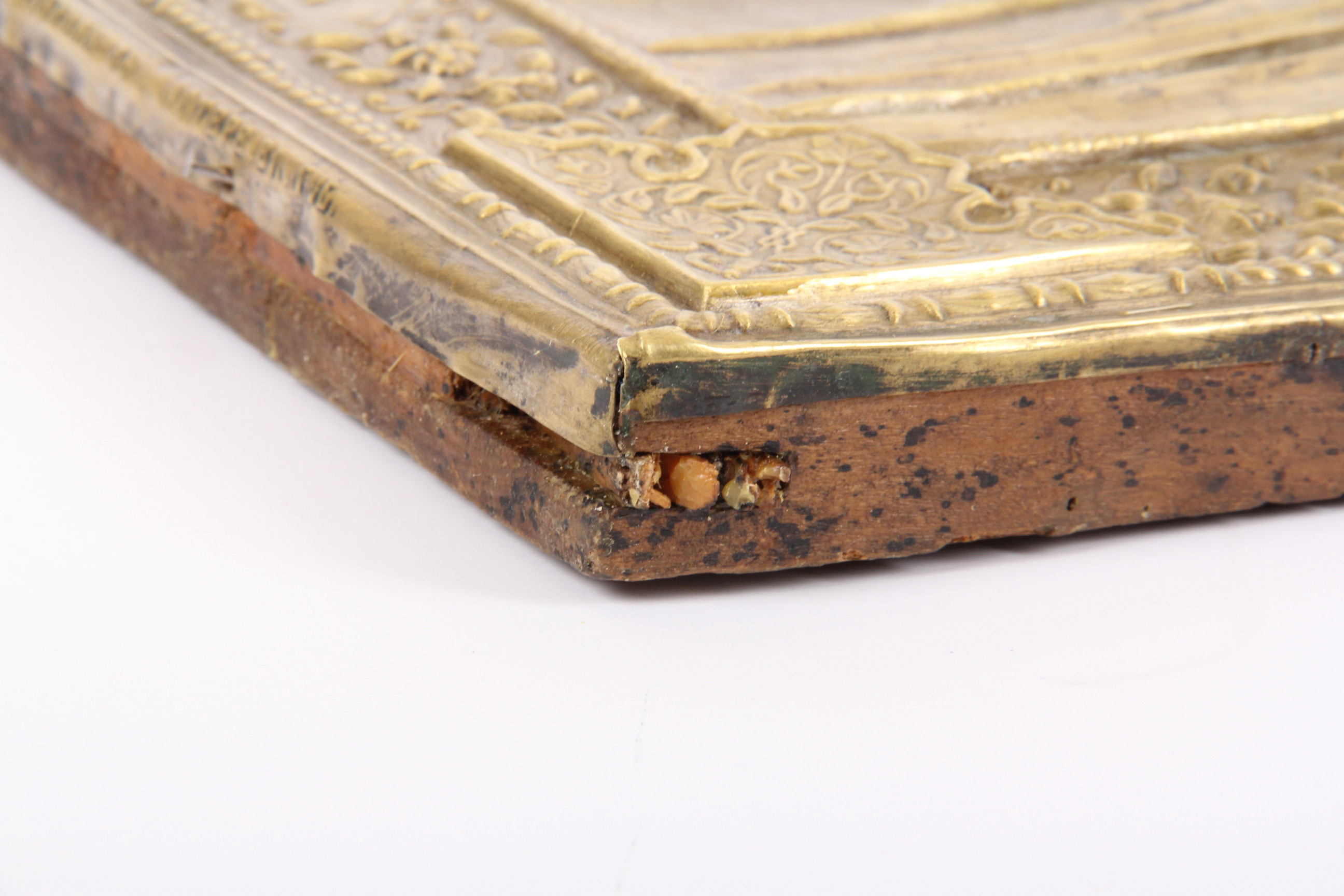 Antique Hand Painted Religious Icon with Metal Riza Saint Seraphim