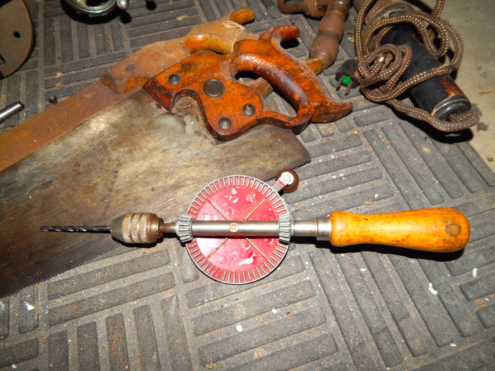 Vintage Oil Cans and Tools in a Wood Chest
