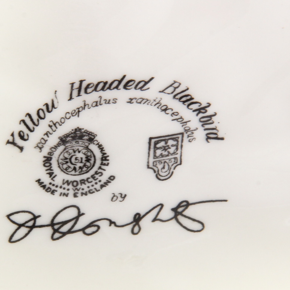 Royal Worcester Dorthy Doughty Yellowheaded Blackbird Pair