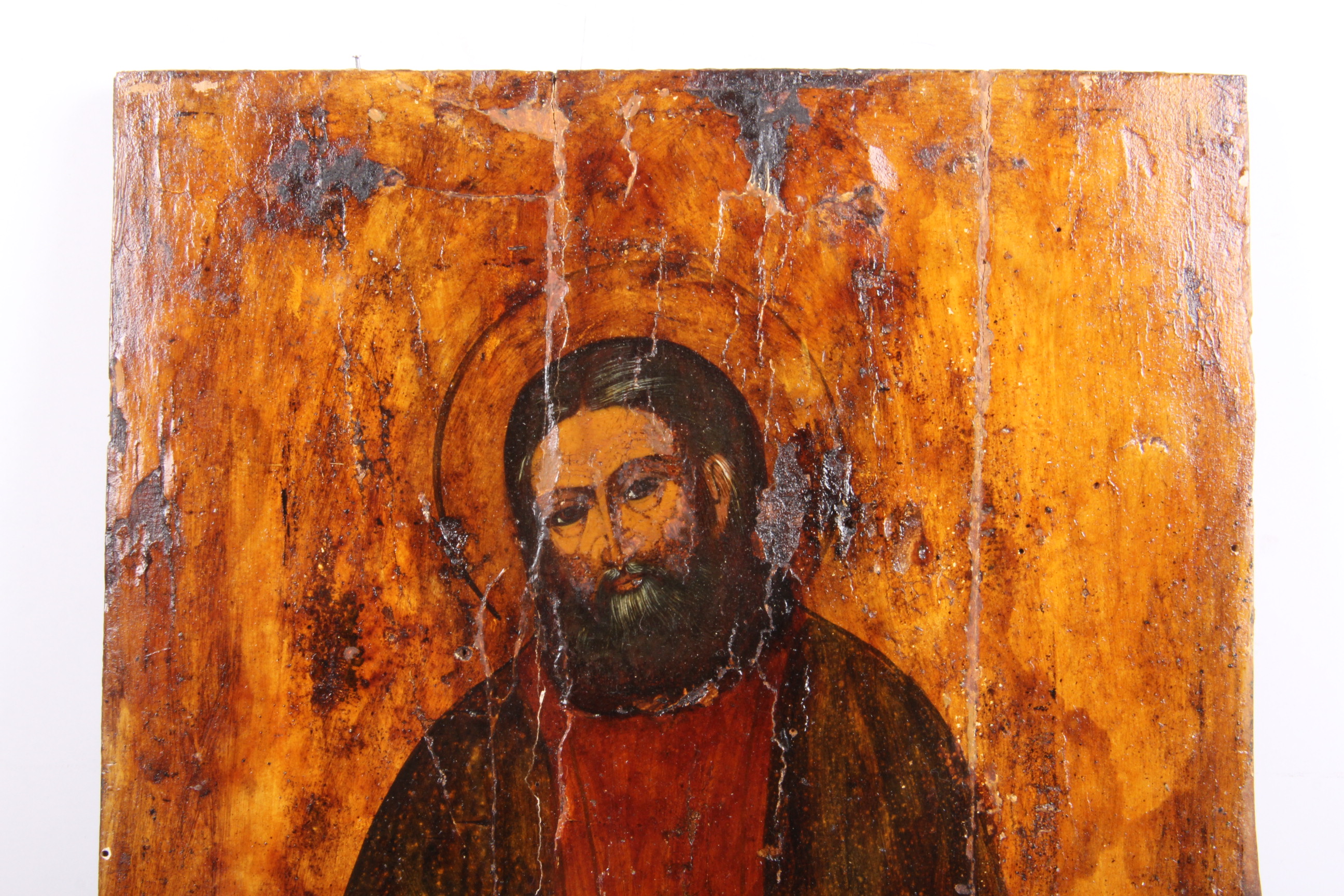 Antique Hand Painted Religious Icon with Metal Riza Saint Seraphim