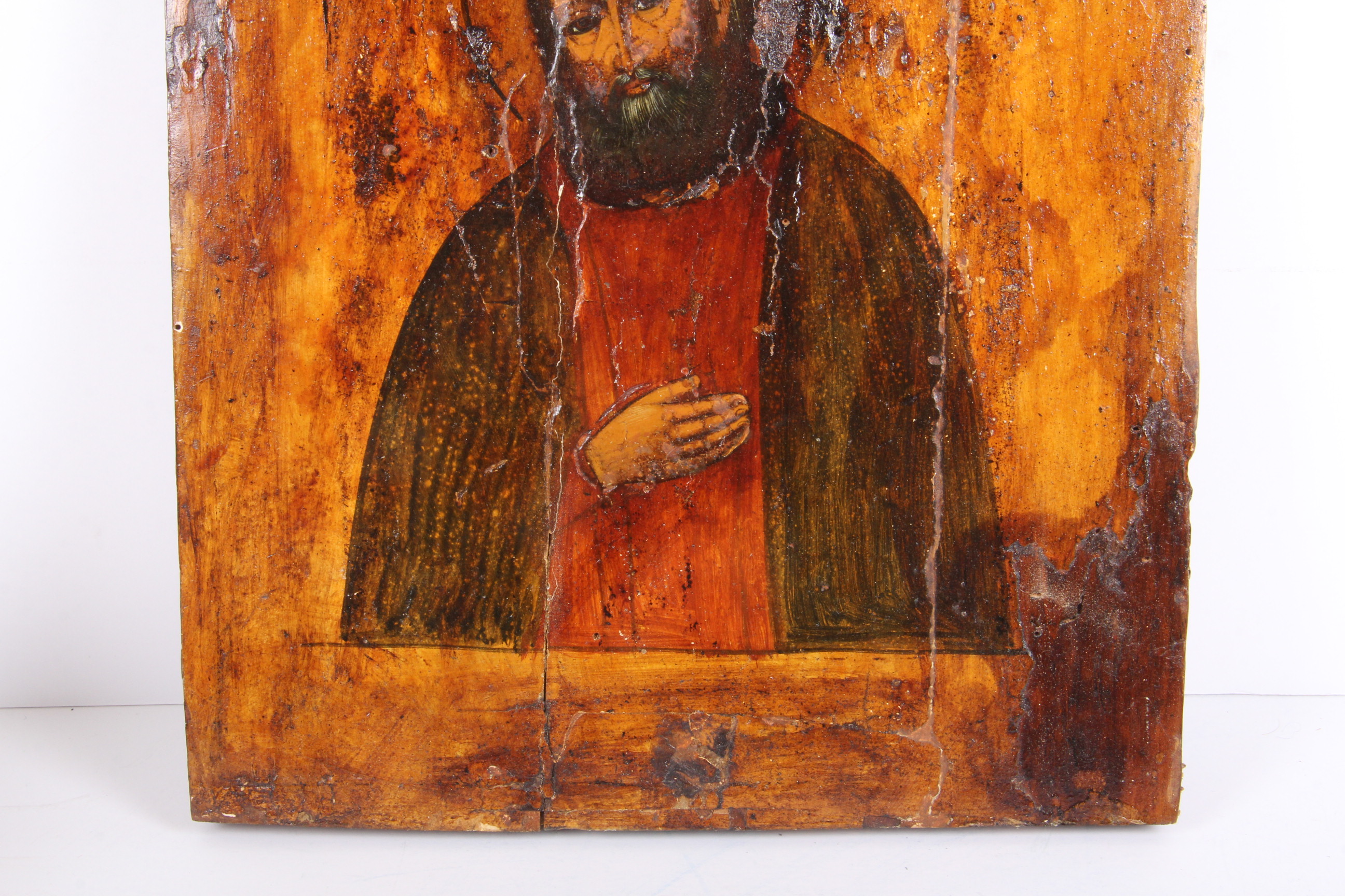 Antique Hand Painted Religious Icon with Metal Riza Saint Seraphim