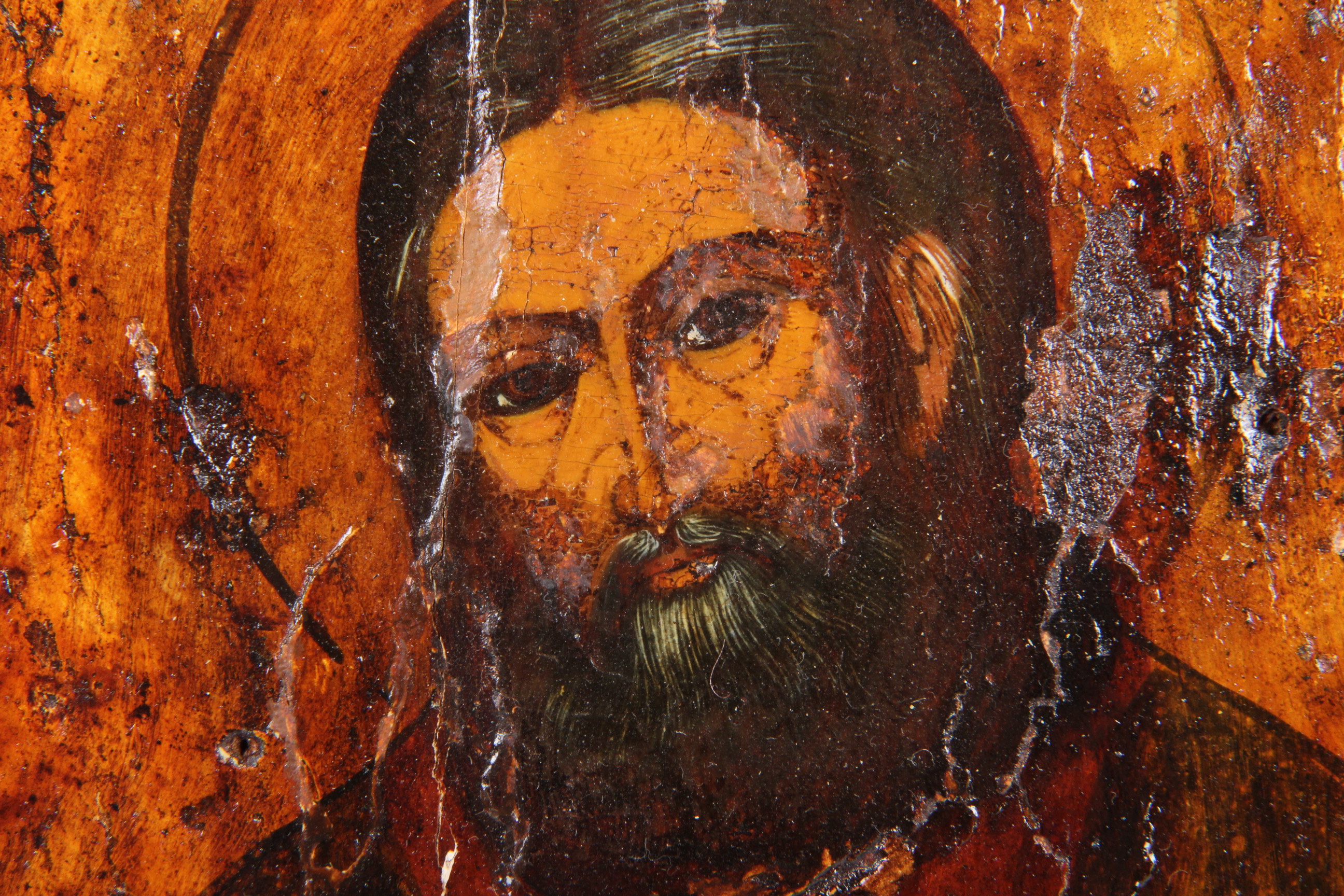 Antique Hand Painted Religious Icon with Metal Riza Saint Seraphim