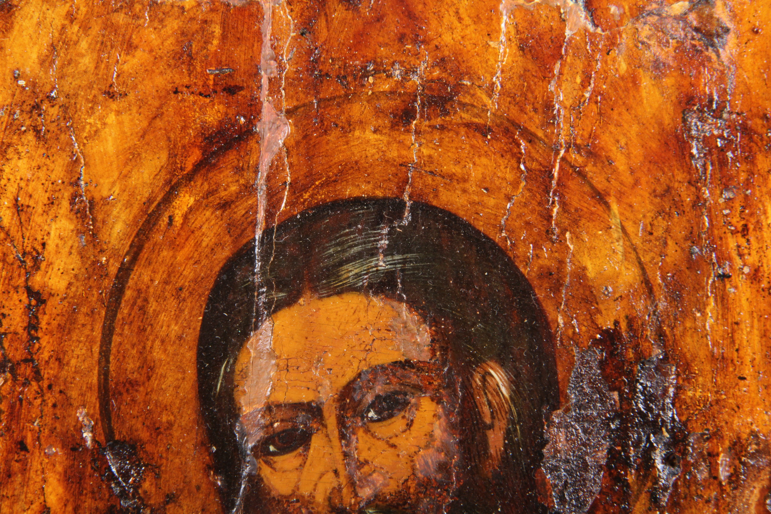 Antique Hand Painted Religious Icon with Metal Riza Saint Seraphim