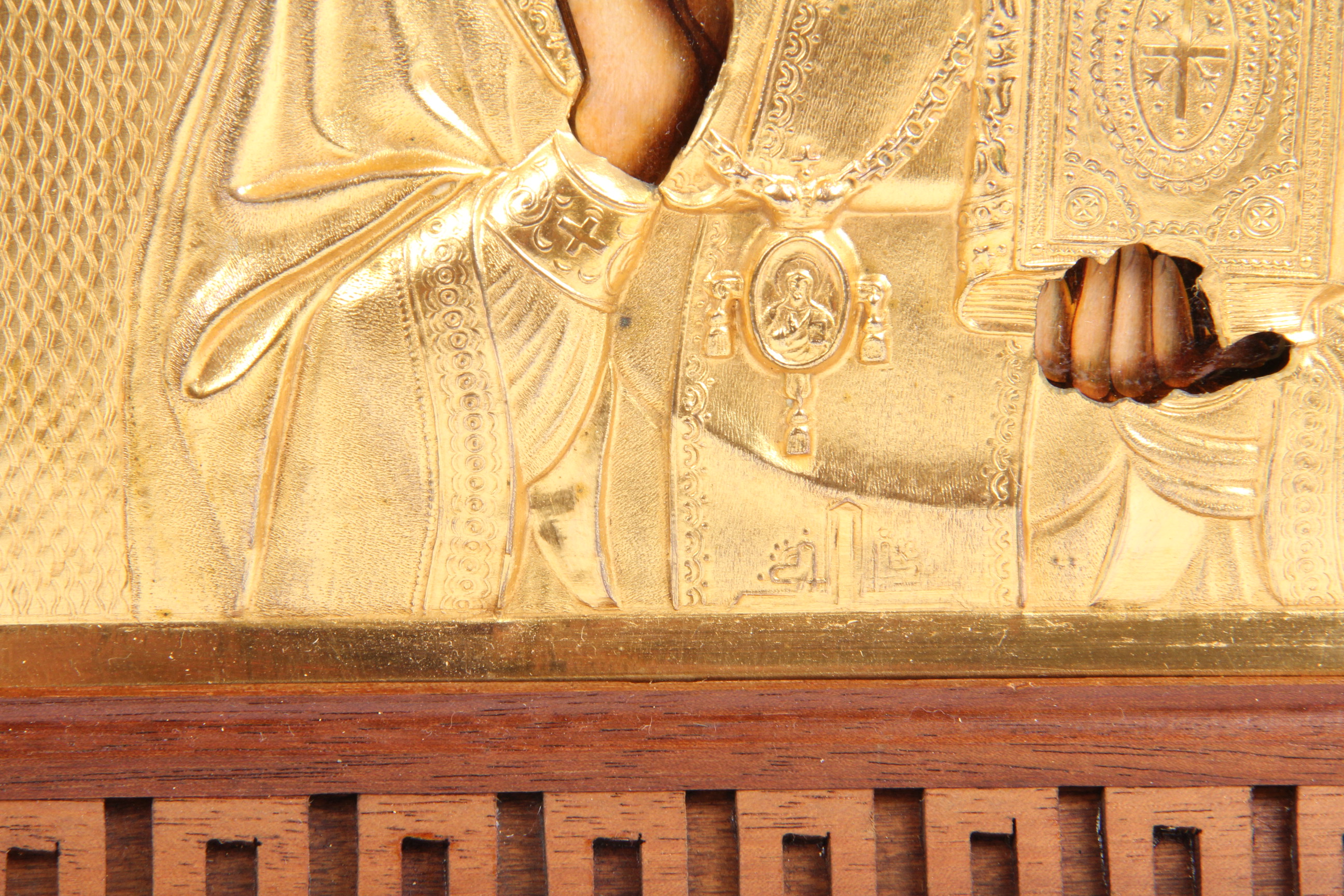 Hand Painted Icon with Metal Riza St. Nicolas