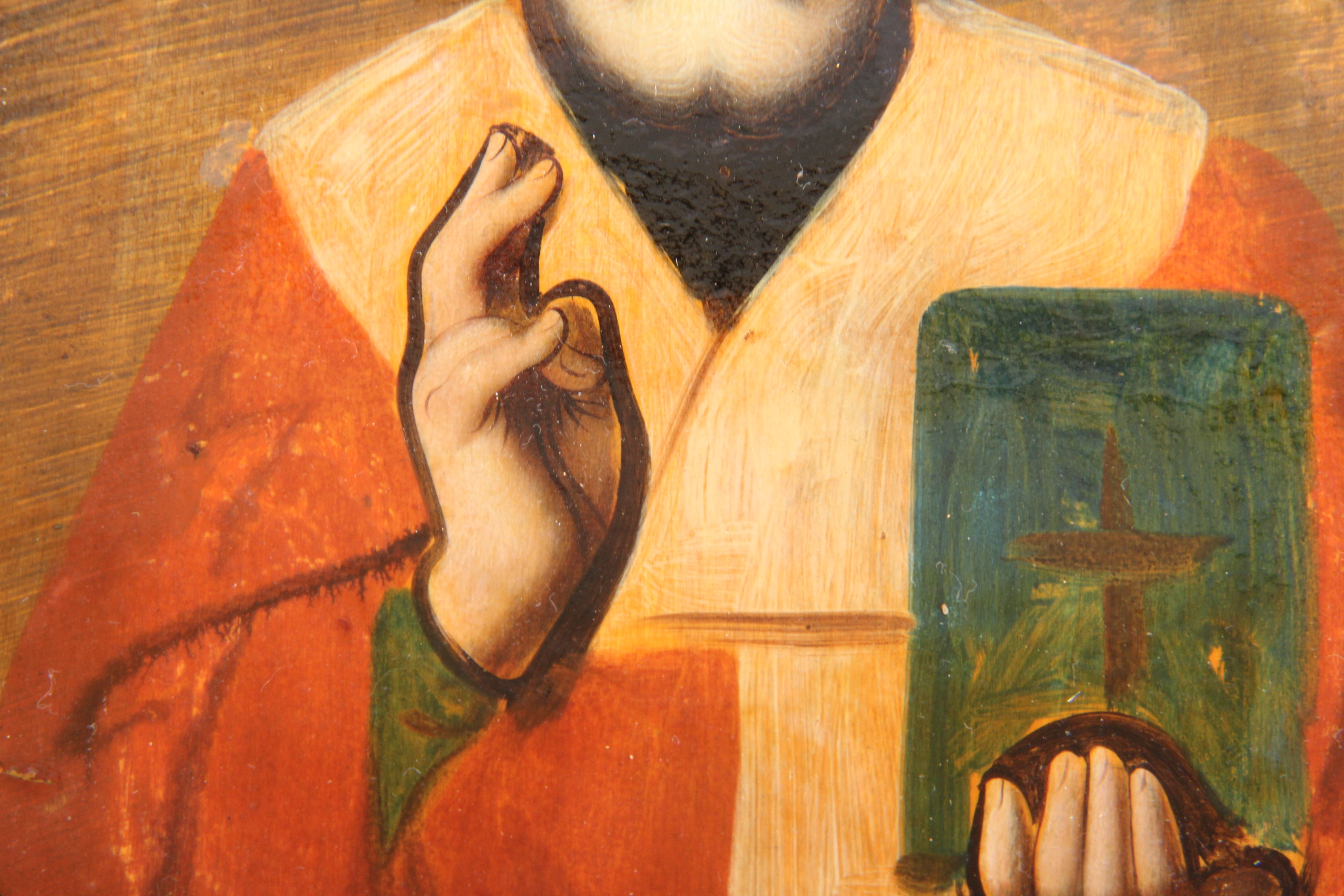 Hand Painted Icon with Metal Riza St. Nicolas