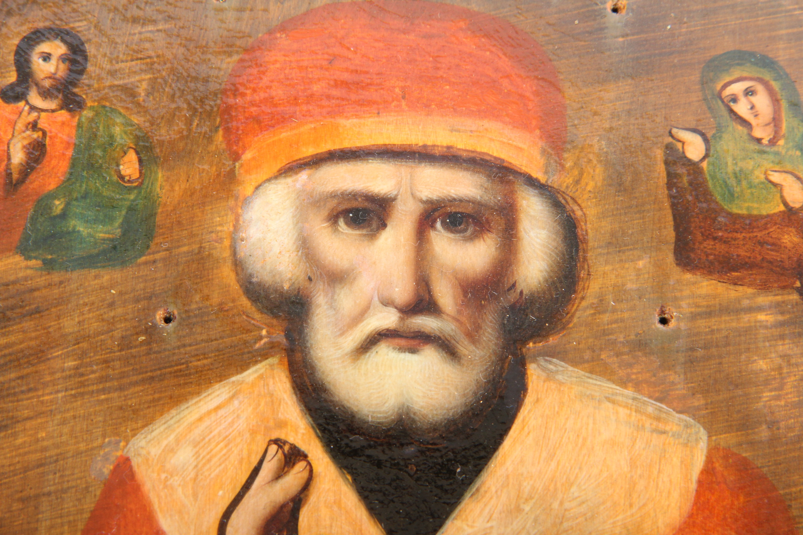 Hand Painted Icon with Metal Riza St. Nicolas