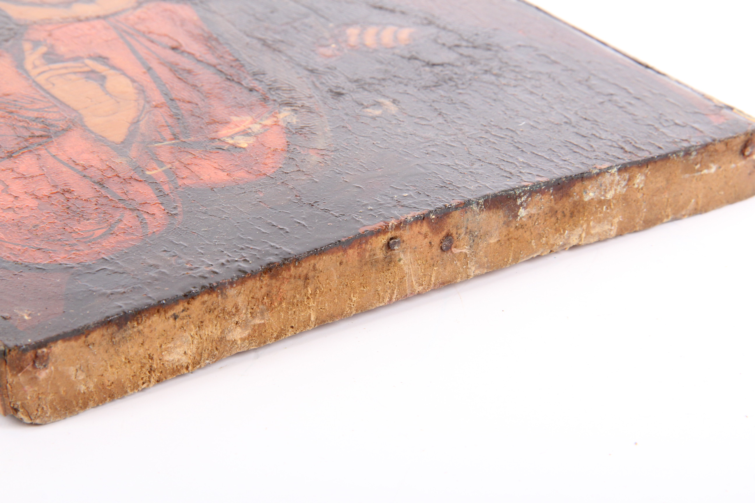 Antique Hand Painted Icon with Gold Tone Riza