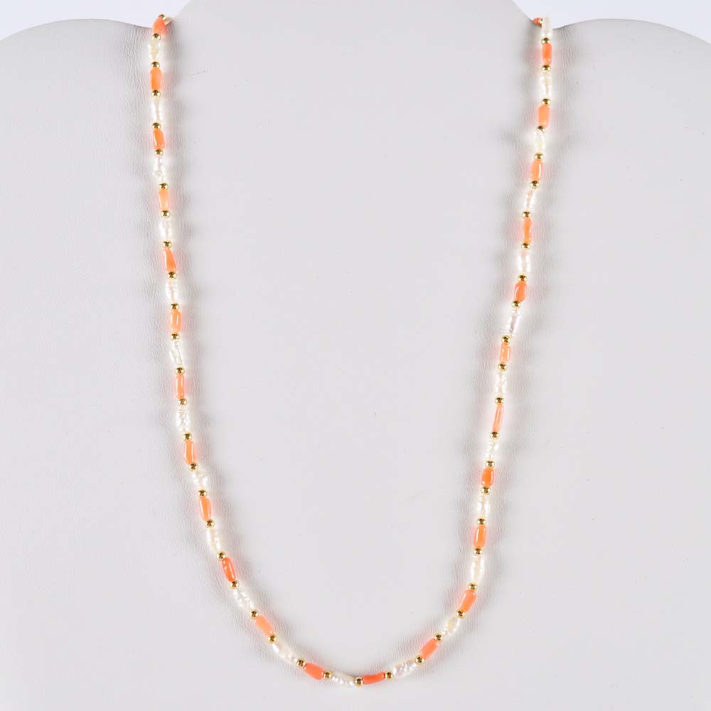 Freshwater Pearl and Coral Beaded Necklace