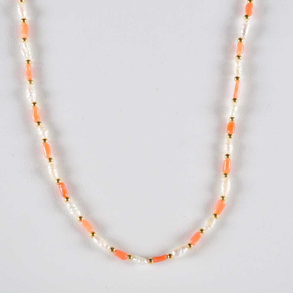Freshwater Pearl and Coral Beaded Necklace