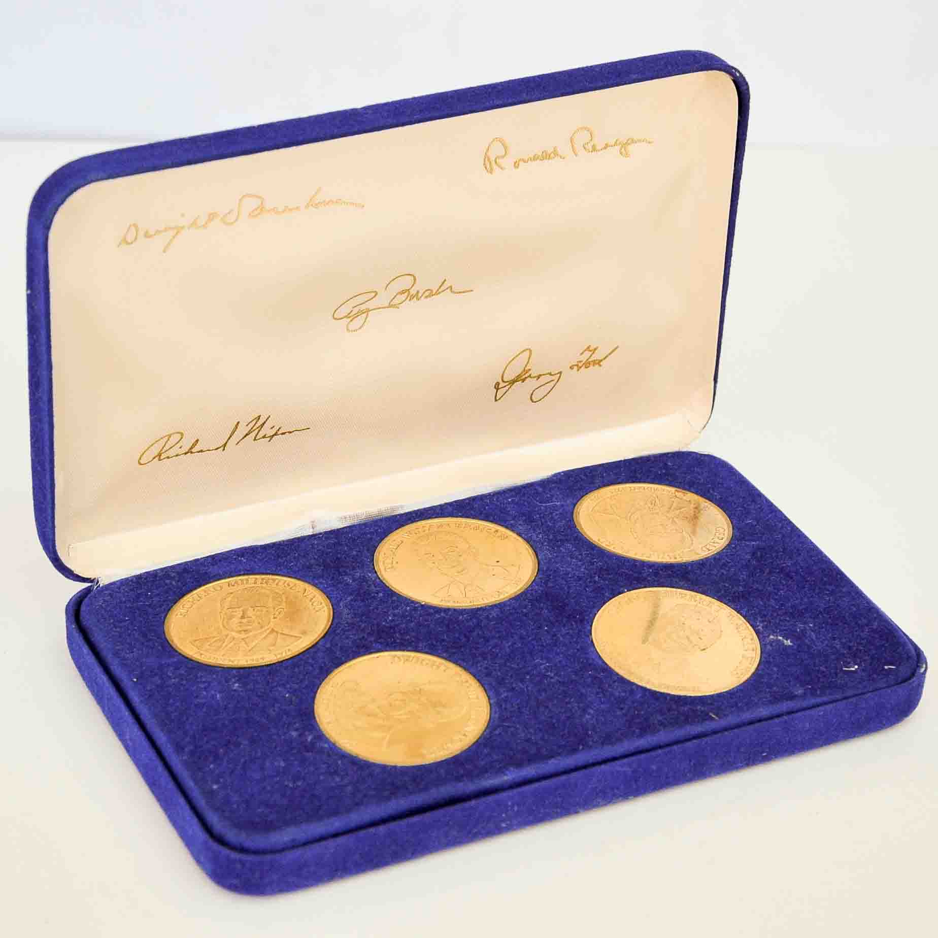Set of Five U.S. Presidential Gold-Tone Coins