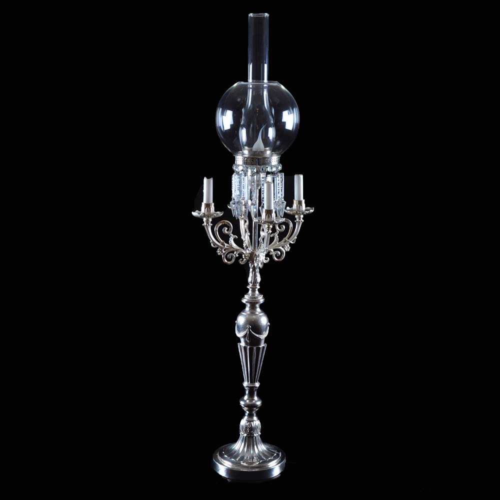 Silver Plate Candelabra and Lamp