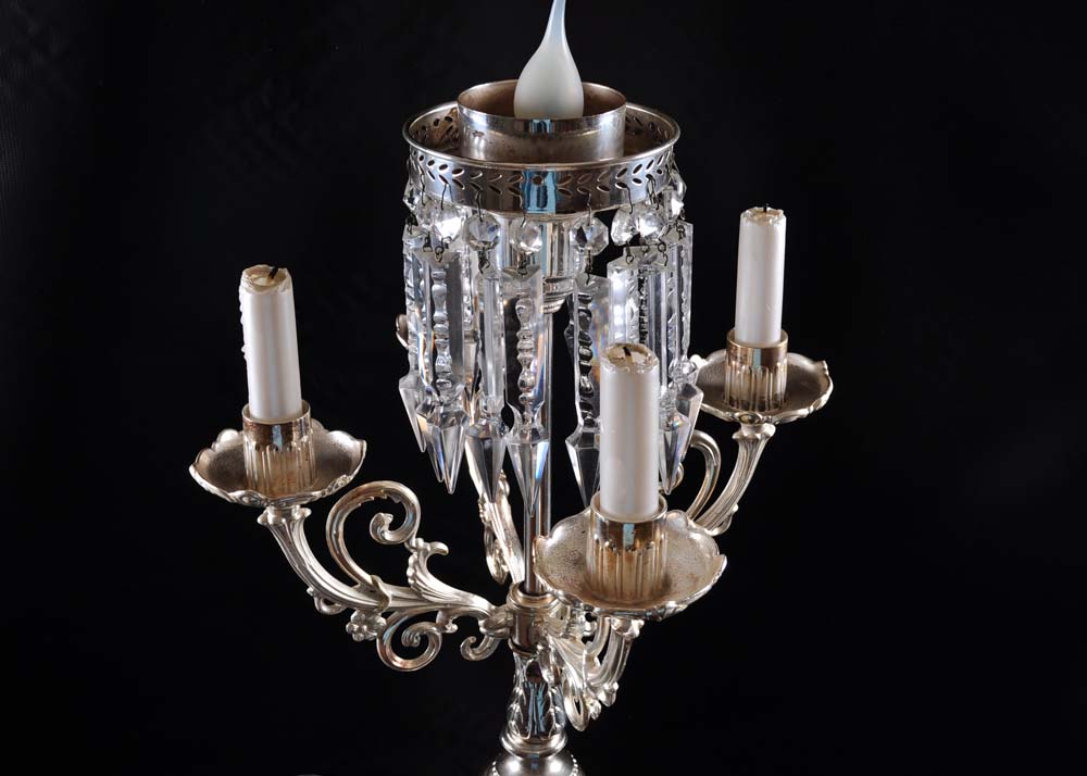 Silver Plate Candelabra and Lamp