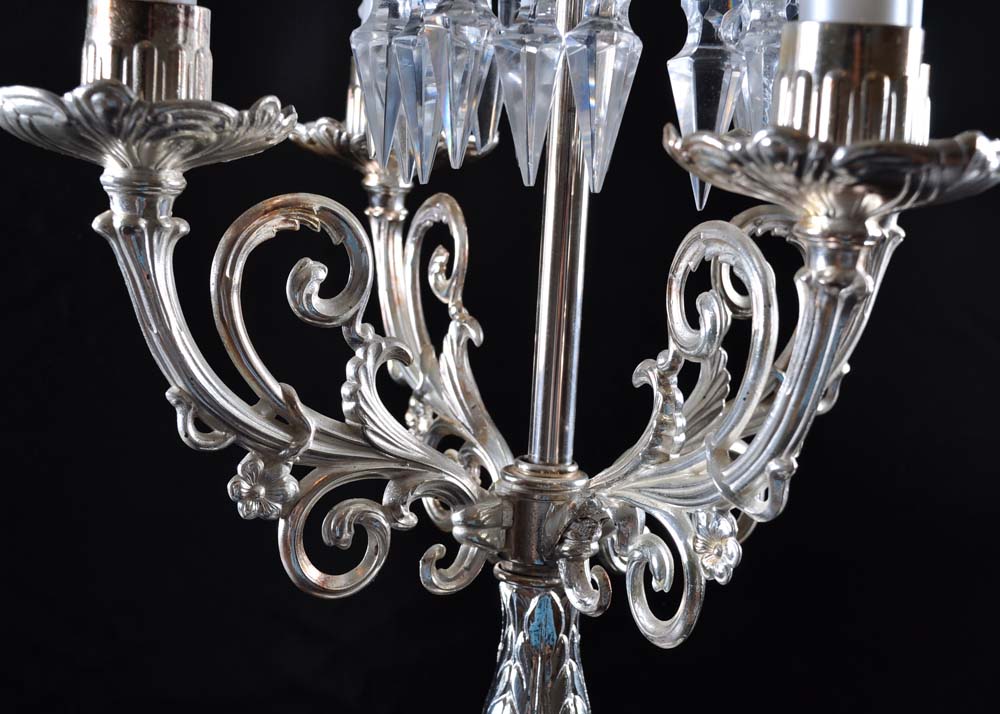 Silver Plate Candelabra and Lamp