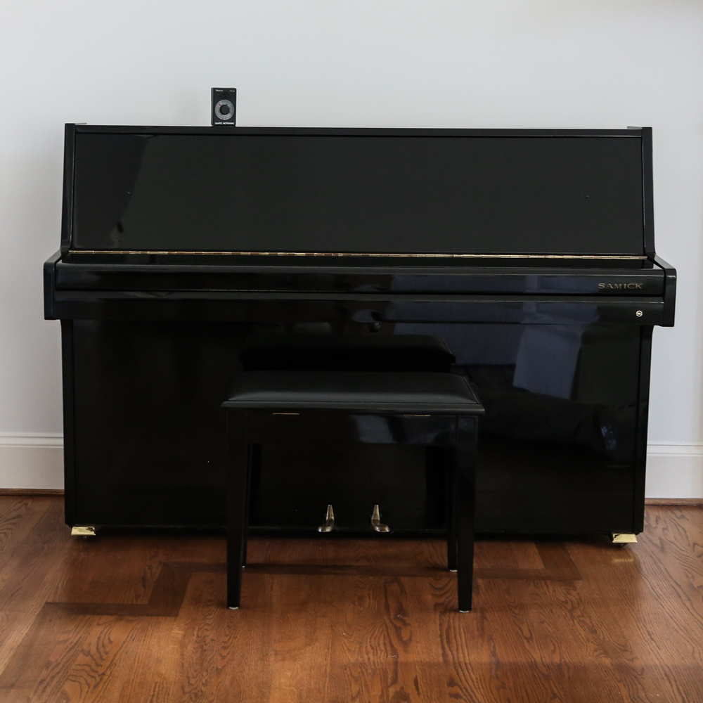 Samick Black Lacquer Upright Piano with Bench