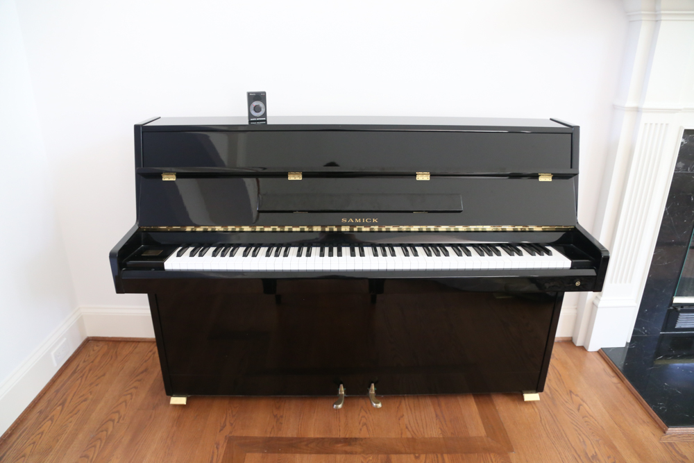 Samick Black Lacquer Upright Piano with Bench