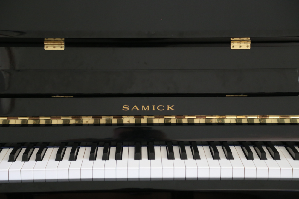 Samick Black Lacquer Upright Piano with Bench