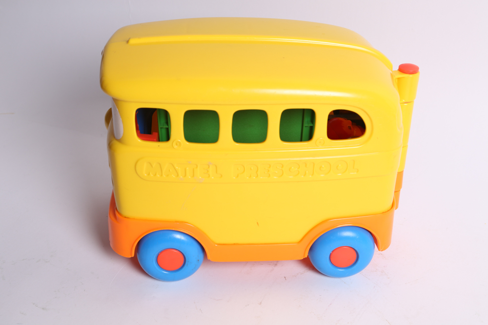 Vintage Fisher-Price Airplane and Mattel School Bus Toys
