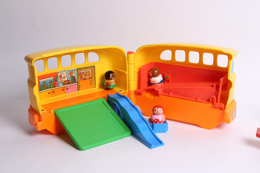 Vintage Fisher-Price Airplane and Mattel School Bus Toys