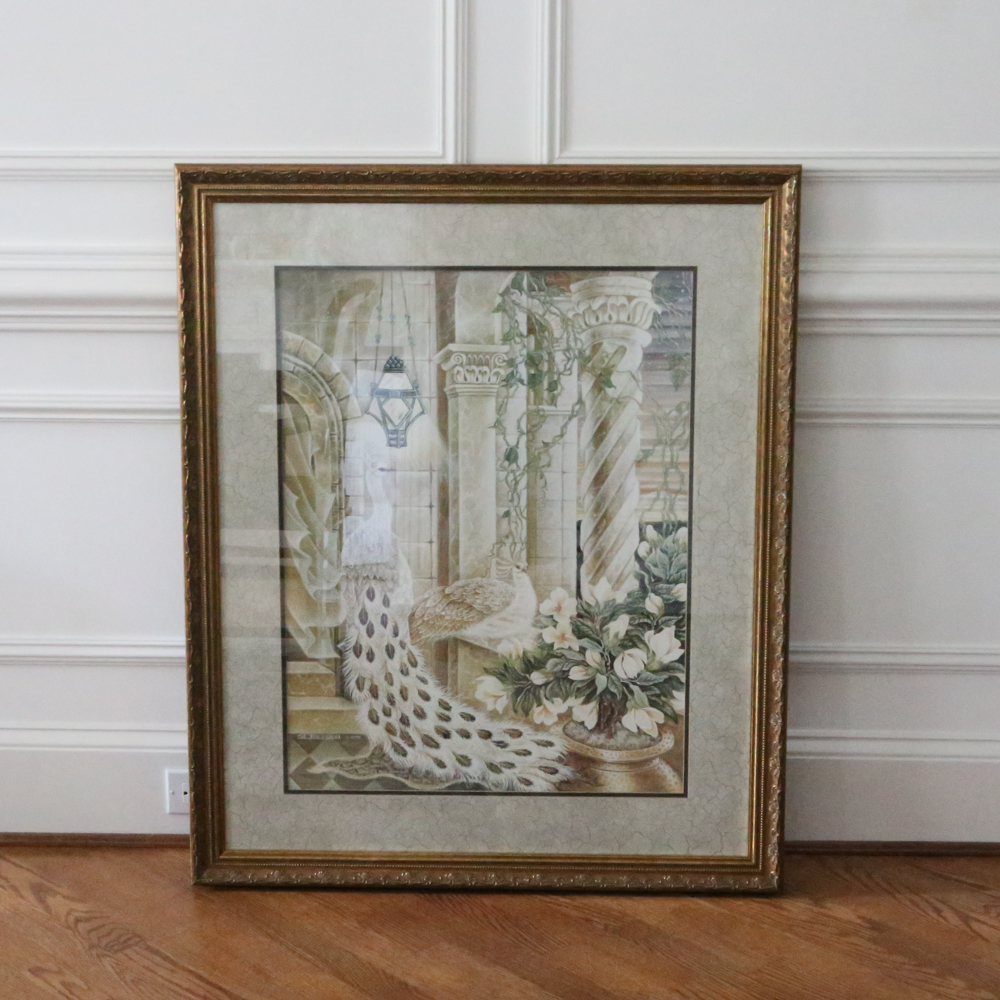 Offset Lithograph of Enchanted White Peafowl