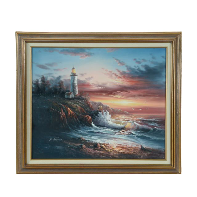 M. Andrea Vintage Oil on Canvas Coastal Painting