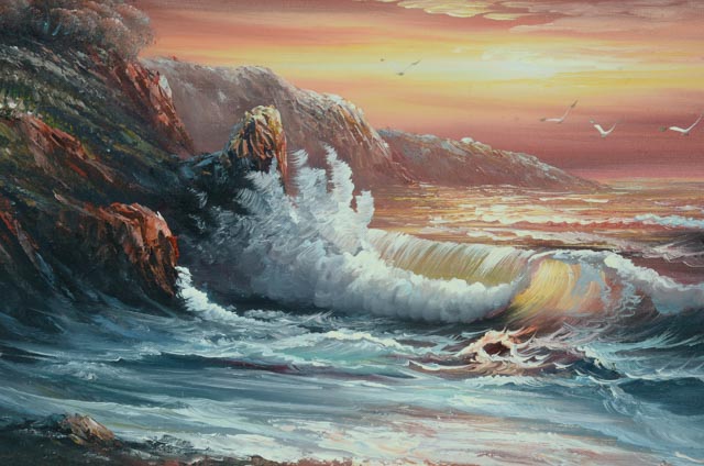 M. Andrea Vintage Oil on Canvas Coastal Painting