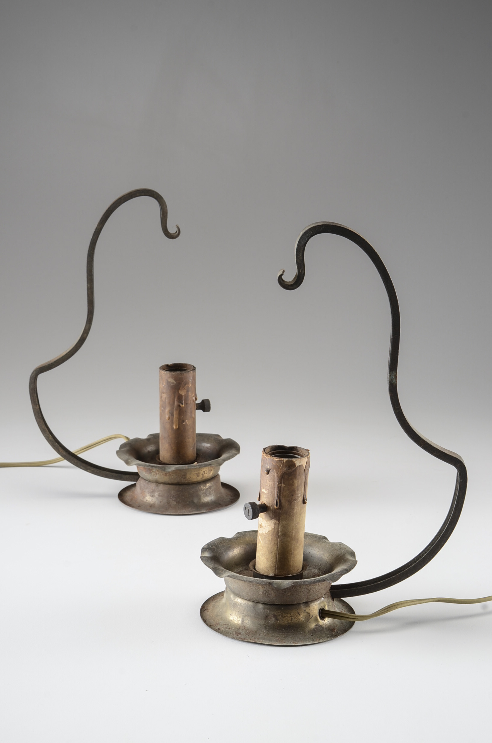 Group of Four Metal Figural Molds and Pair of Vintage Lamps