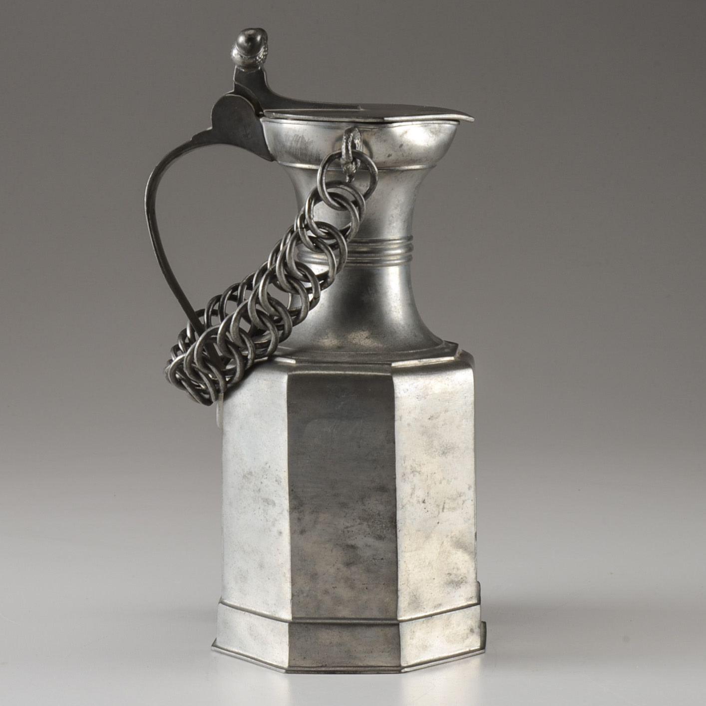 Vintage German Pewter Pitcher with Chain Handle