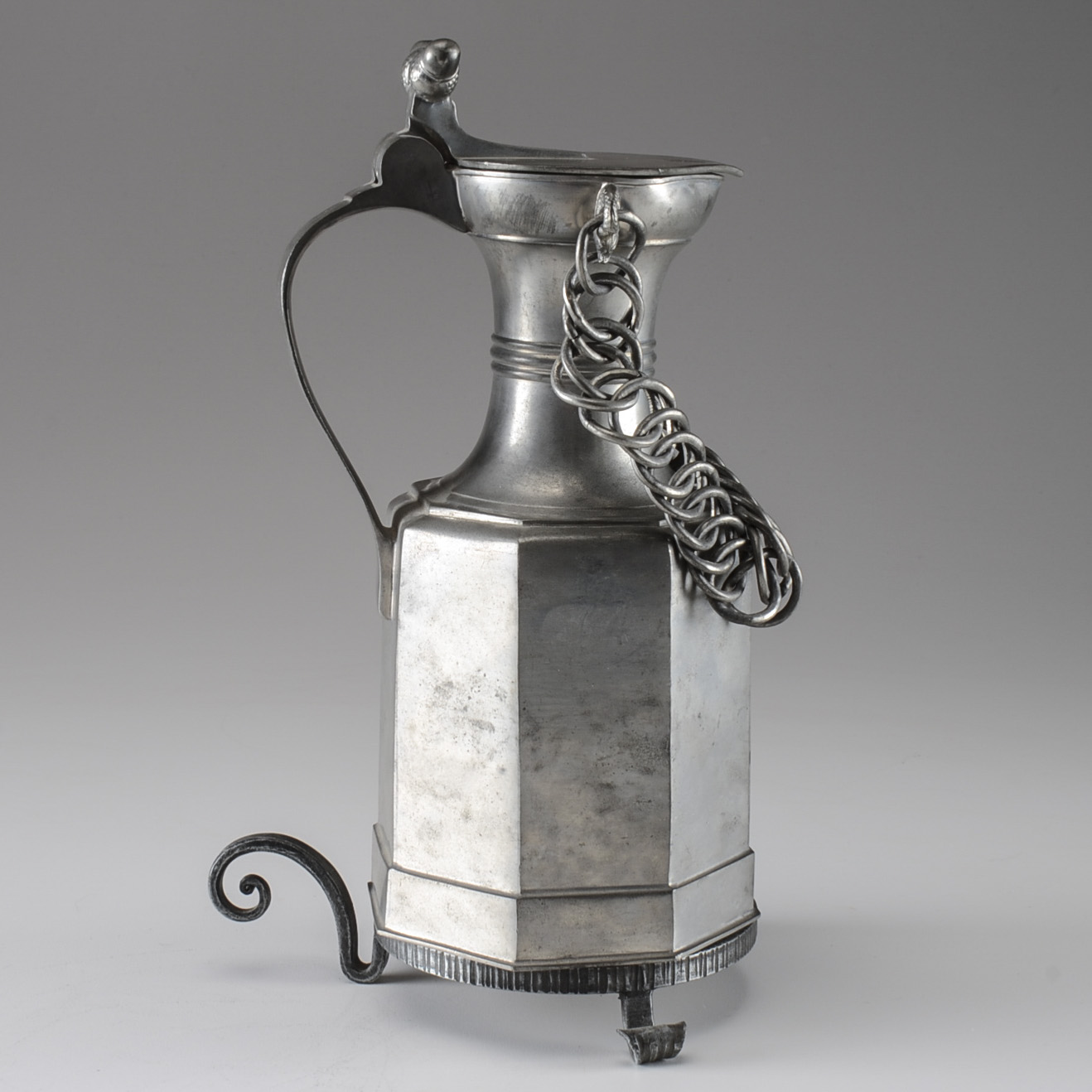 Vintage German Pewter Pitcher with Chain Handle