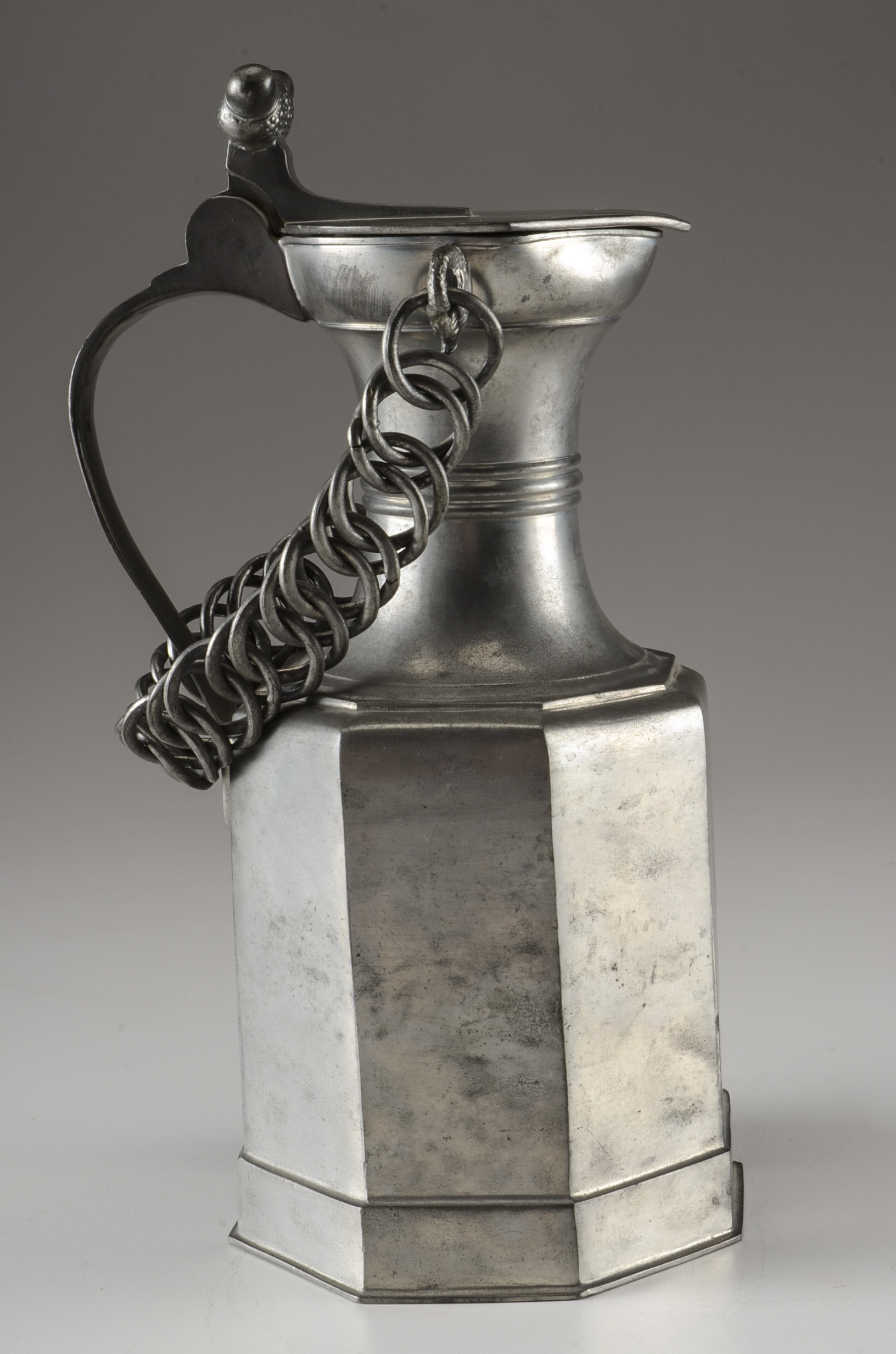 Vintage German Pewter Pitcher with Chain Handle