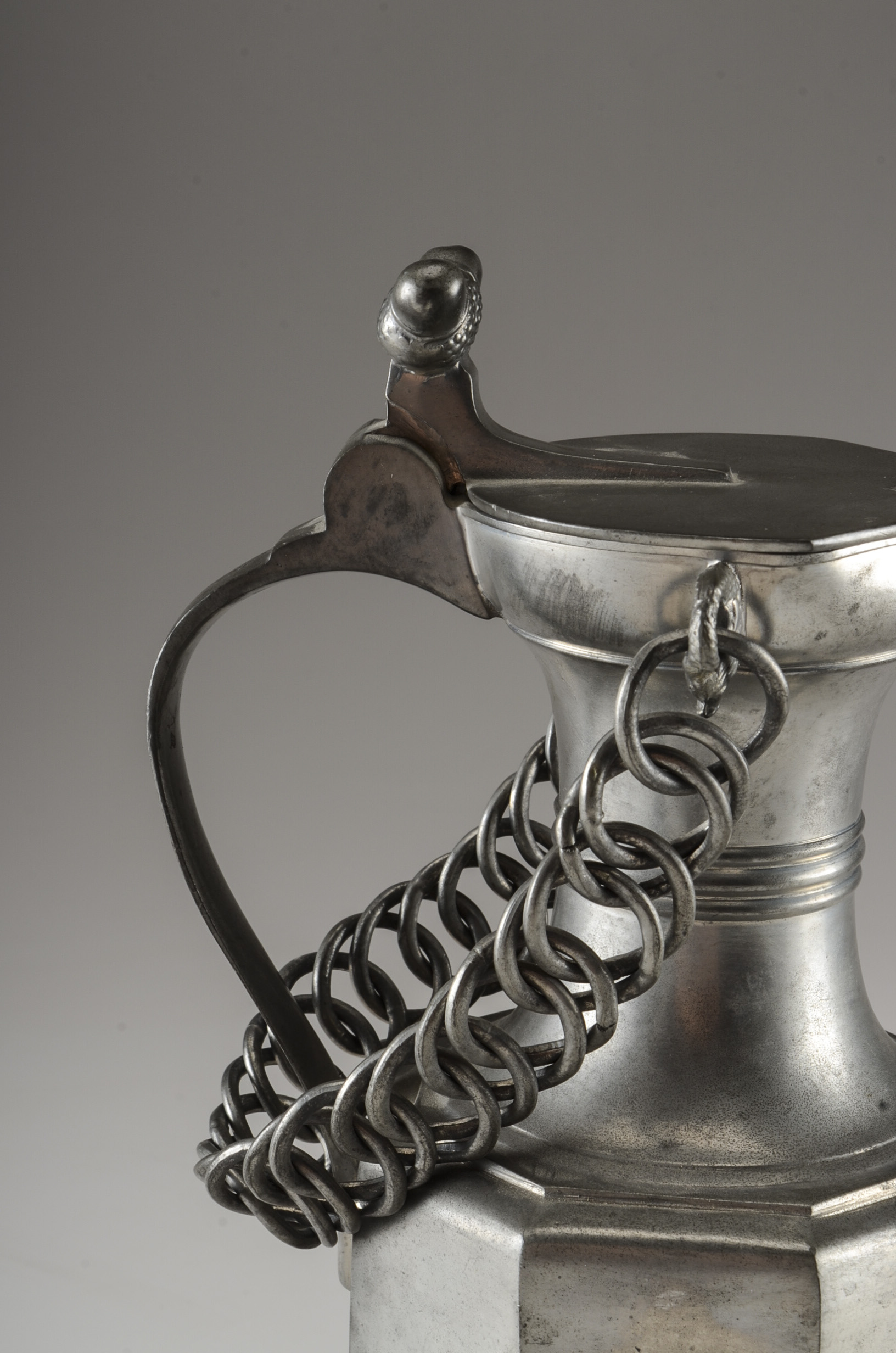 Vintage German Pewter Pitcher with Chain Handle