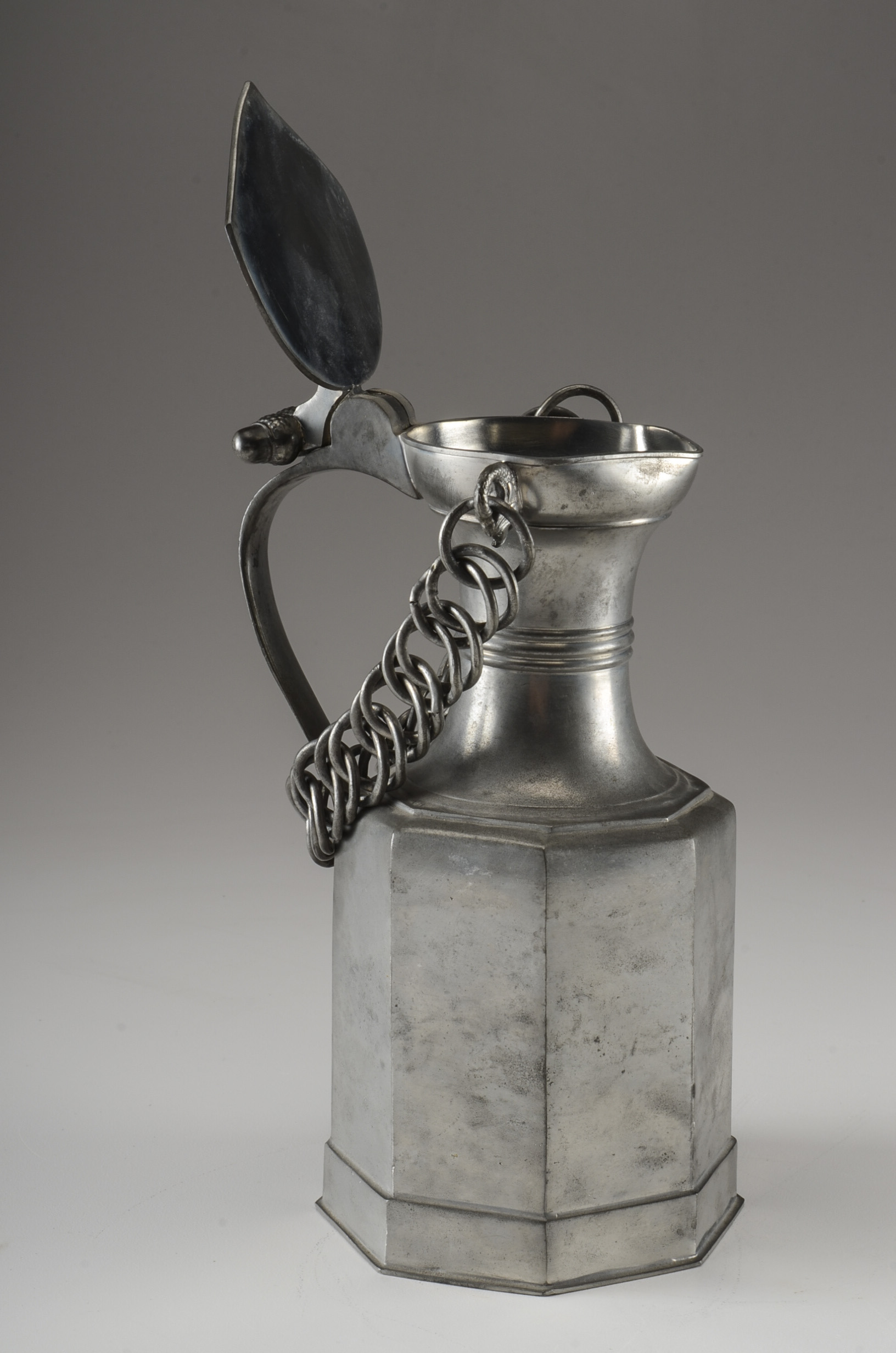 Vintage German Pewter Pitcher with Chain Handle