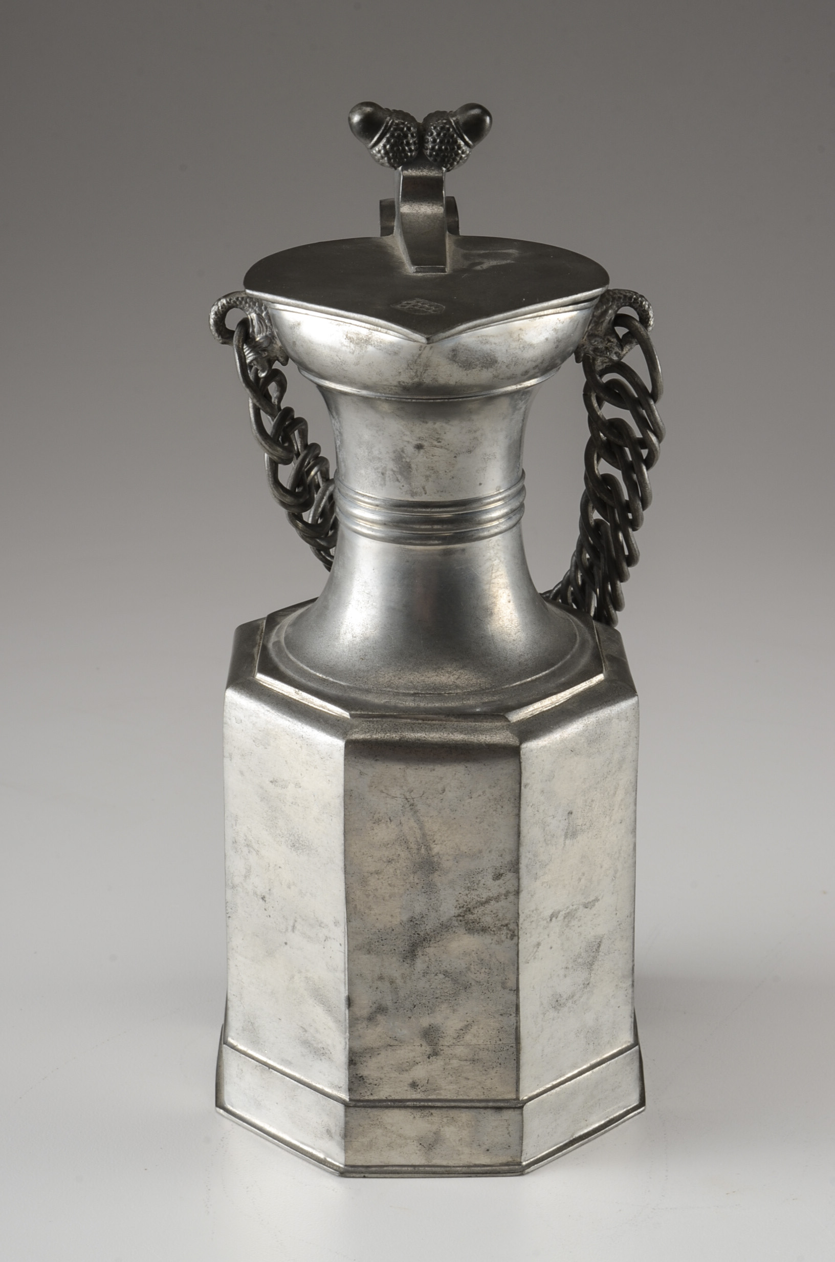 Vintage German Pewter Pitcher with Chain Handle