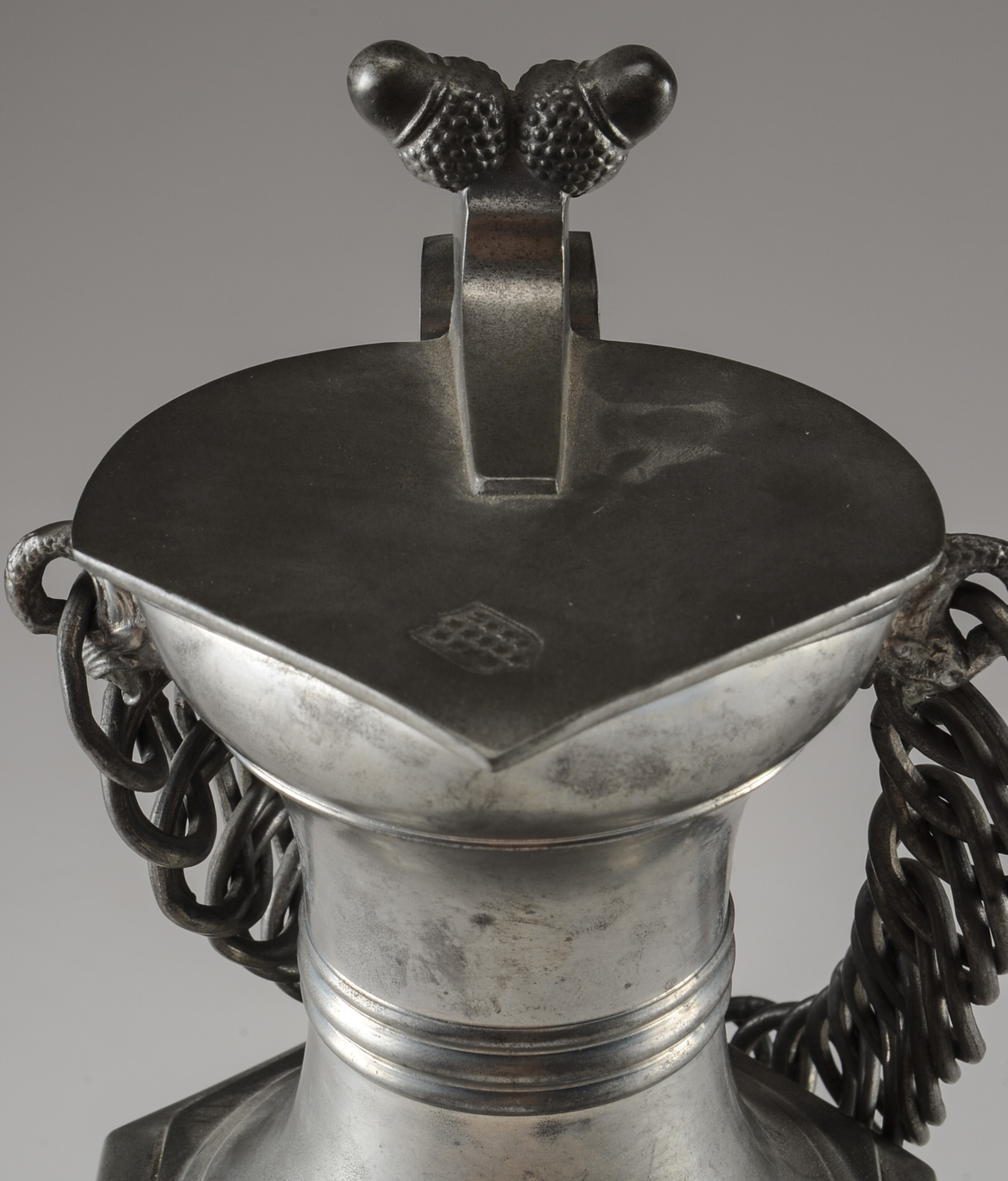 Vintage German Pewter Pitcher with Chain Handle