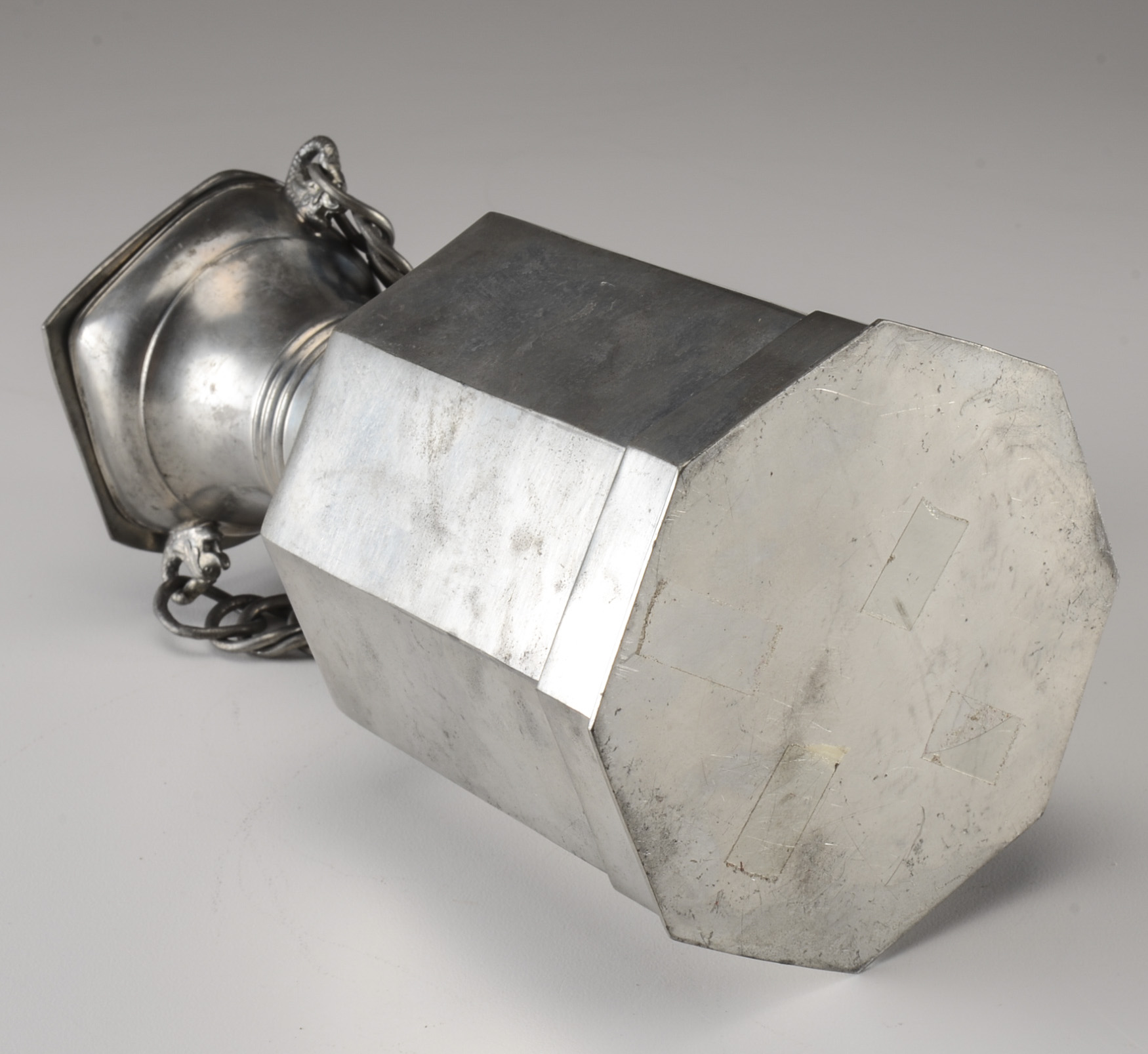 Vintage German Pewter Pitcher with Chain Handle