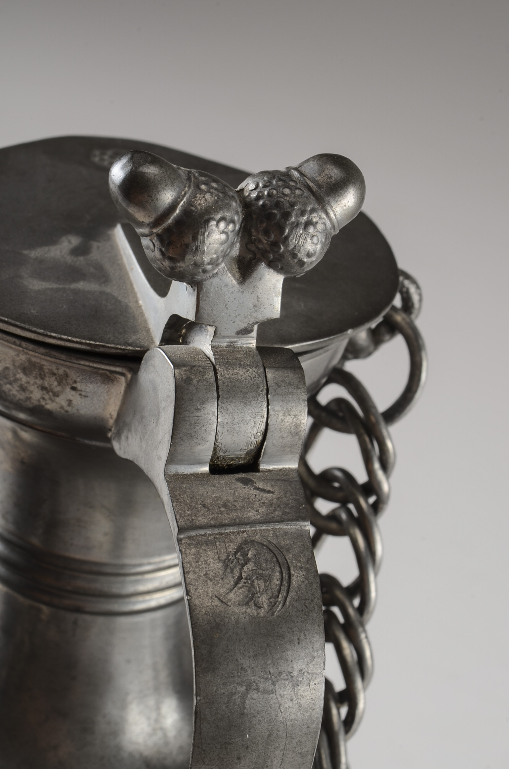 Vintage German Pewter Pitcher with Chain Handle