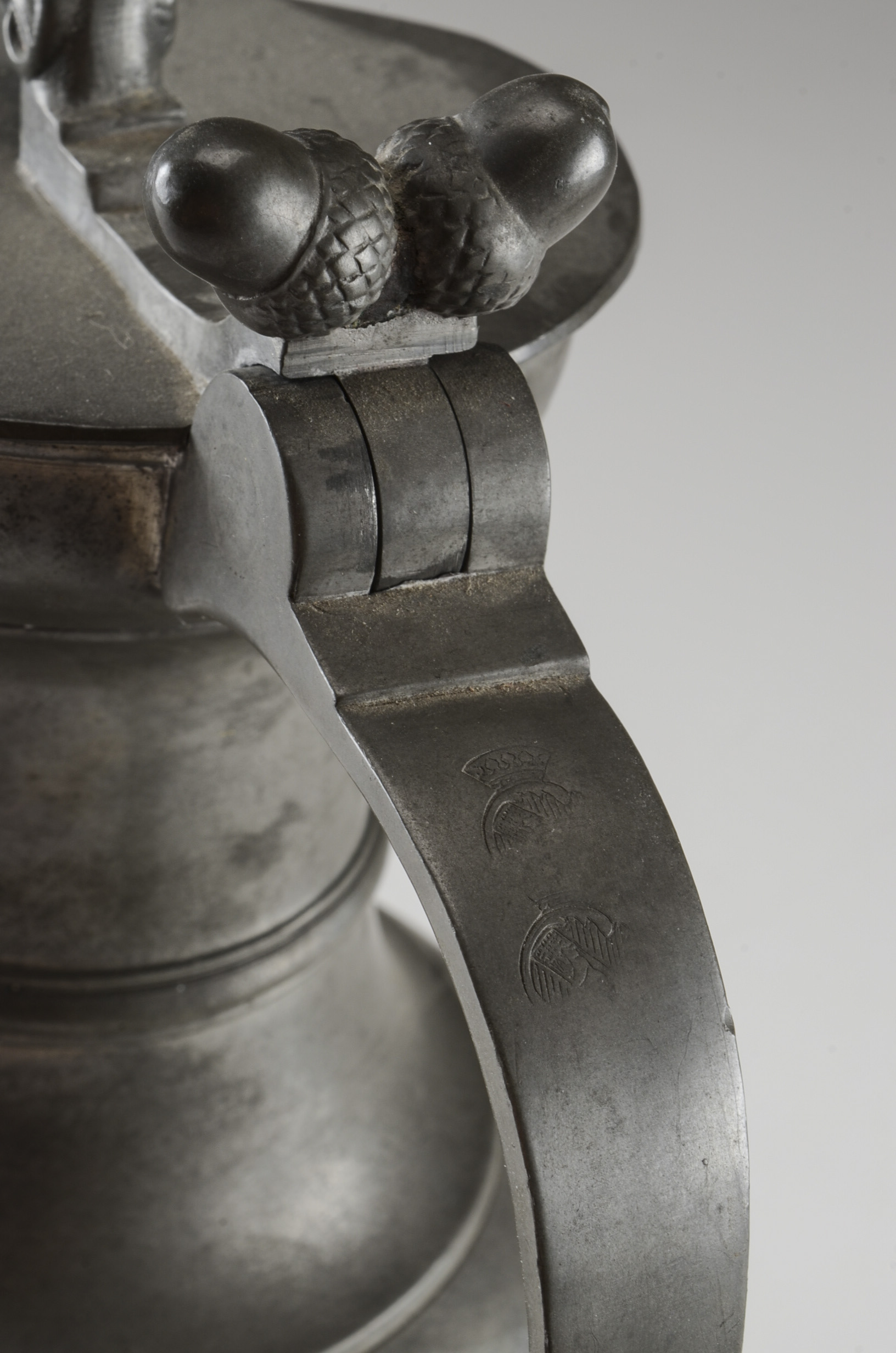 Vintage German Pewter Ram's Head Pitcher with Chain Handle