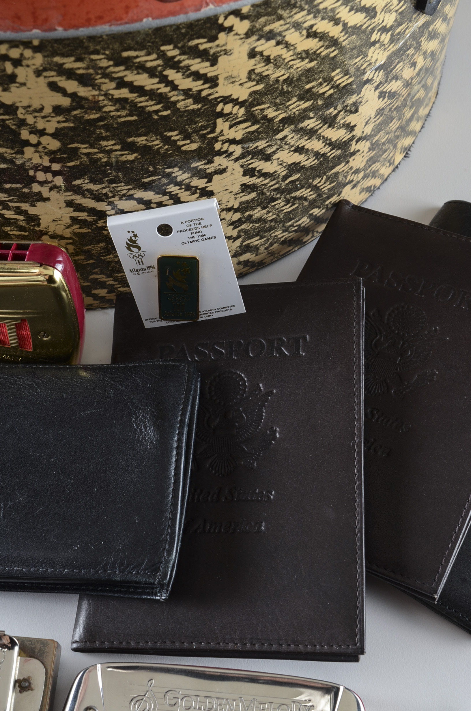 Nine Harmonicas and Collectibles in a Vintage Hat Box