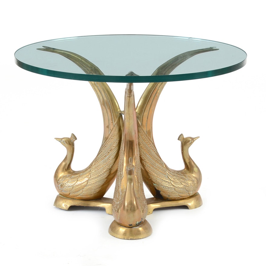 Brass and Glass Peacock Occasional Table