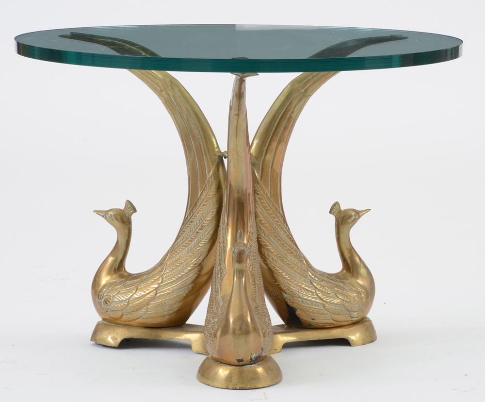 Brass and Glass Peacock Occasional Table
