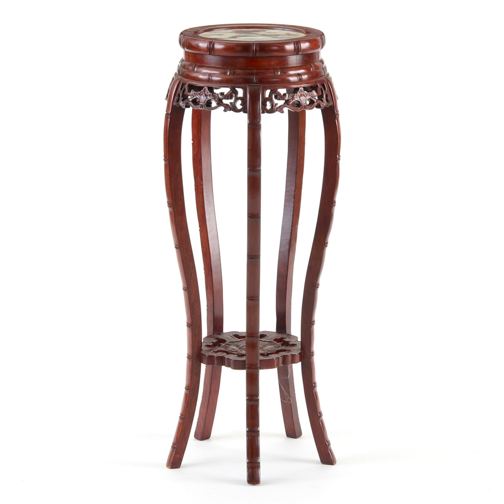 Asian Inspired Carved Wood Jardiniere Stand