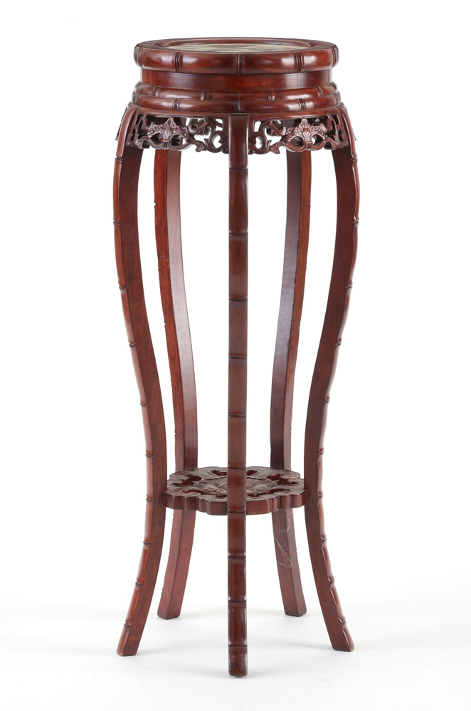 Asian Inspired Carved Wood Jardiniere Stand