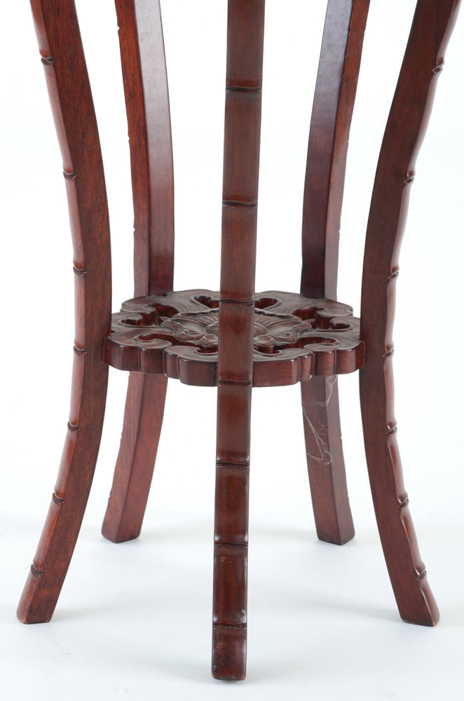 Asian Inspired Carved Wood Jardiniere Stand