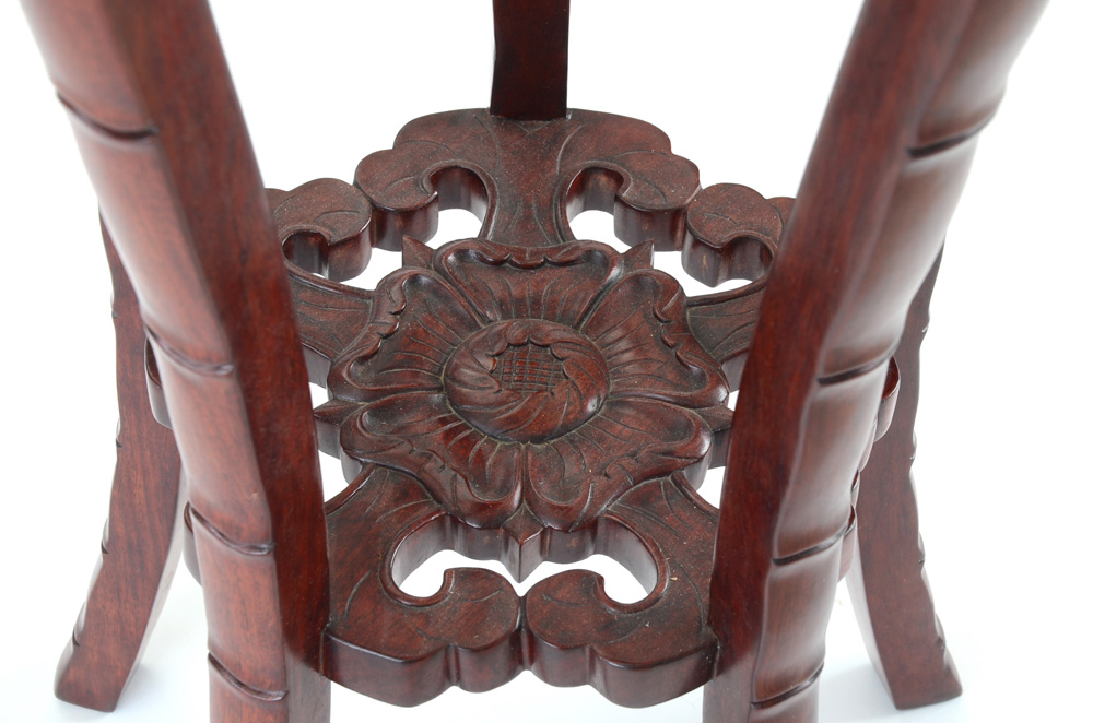 Asian Inspired Carved Wood Jardiniere Stand